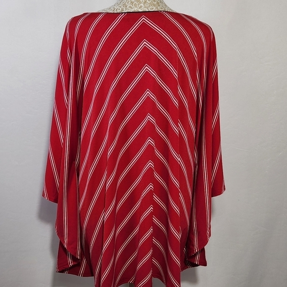 Susan Graver Women Oversized Flare Sleeve Red Striped V-Neck Blouse SZ XL Casual - Picture 10 of 15